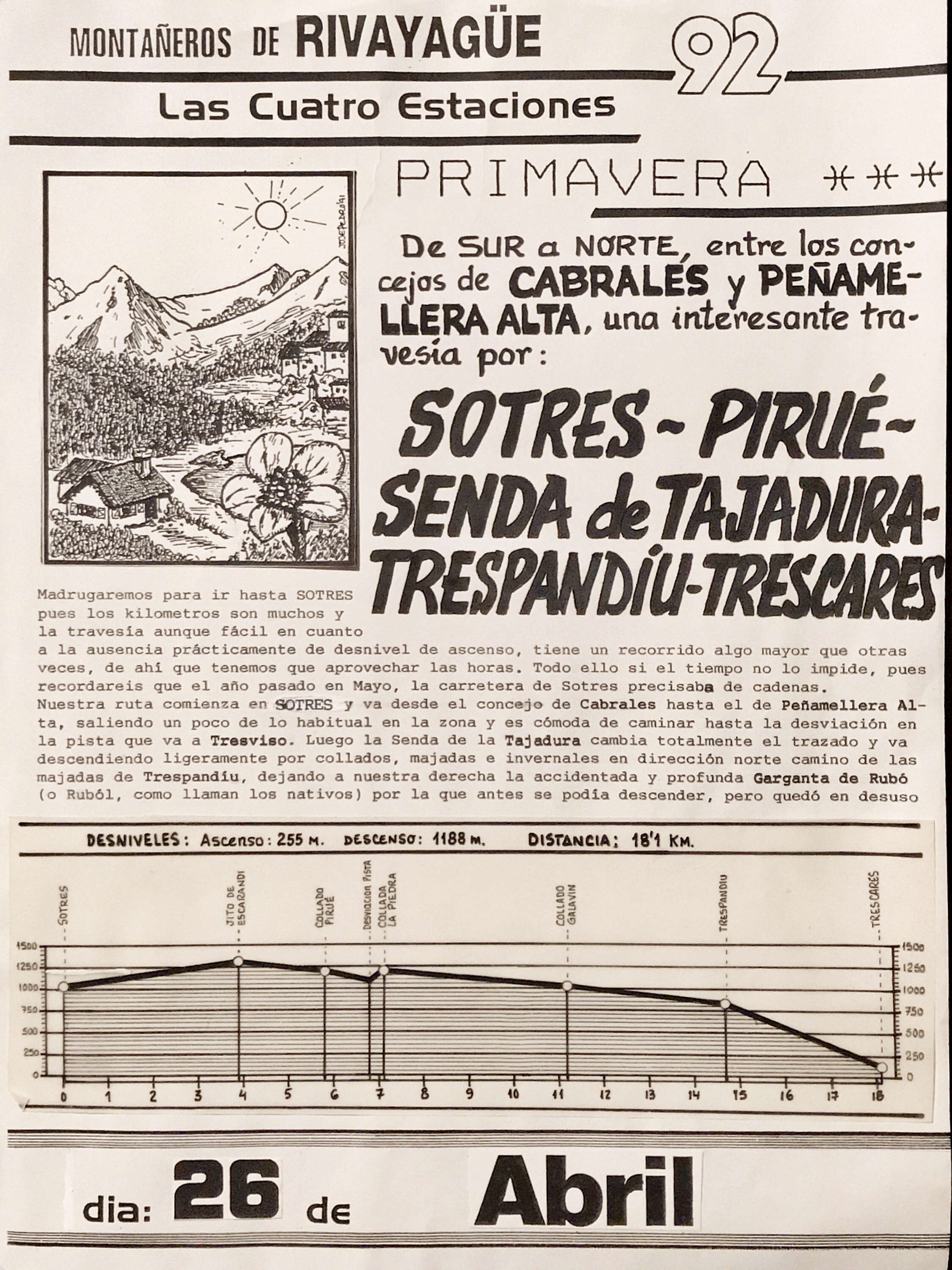 26 abril, 1992: Sotres - Pirué - Senda de Tajadura - Trespandiu - Trescares
